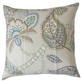 The Cushion Collection Mazatl Floral Cushion Cover Aqua Cocoa Blue