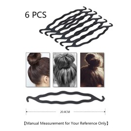 6Pcs Black Resin Double-end Hook Hair Bun Makers Foldable Anti-slip Hair Donut Shapers Hair Roll-up Updo Braiding Tools Insert Pads Holders for Women Girls Hair Styling