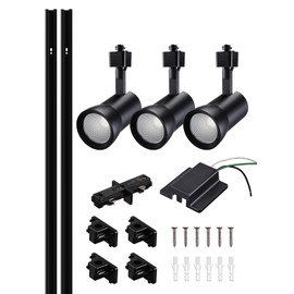 LEONLITE Aluminum Integrated LED Track Lighting Kit with 4FT H Type Track Lighting Rails, 3-Light 10W Energy Star Spotlight, ETL Listed, 700lm, 10%-100% Dimmable, CRI90+, 3000K Warm White, Black