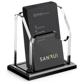 SANRUI Vertical Business Card Holder Acrylic Black Base Desktop Business Card Holder Perfect for Reception / Exhibition / Office Holds Approximately 60 Cards