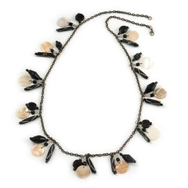 Avalaya Shell Ceramic Bone Charm with Bronze Tone Chain Necklace in Black/Natural/Boho Style/ 76cm L
