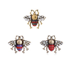 GSHOPVV Set of 3 Fashion Bumble Bee Pearl Rhinestone Brooch Pin for Women Black Red Purple