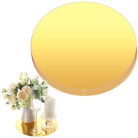 Thyle 10 Inch Acrylic Round Mirrors for Tables Centerpieces Circle Mirrors Candle Plates for Wall Wedding Table Centerpieces for Baby Shower Party, Thickness 1 mm(Gold,6 Pcs)