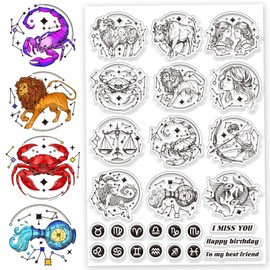 CHGCRAFT Twelve Constellations Clear Stamps Divination Transparent Stamps Blessings Silicone Clear Stamp Seals for DIY Scrapbooking Photo Album Decoration, 5.8x8.3inch
