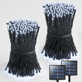 JMEXSUSS 2 Pack Solar String Lights Outdoor Waterproof, Each 75.5 ft 200 LED Solar Christmas Lights, 8 Modes Solar Tree Lights for Outside Patio Yard Christmas Decorations (White)