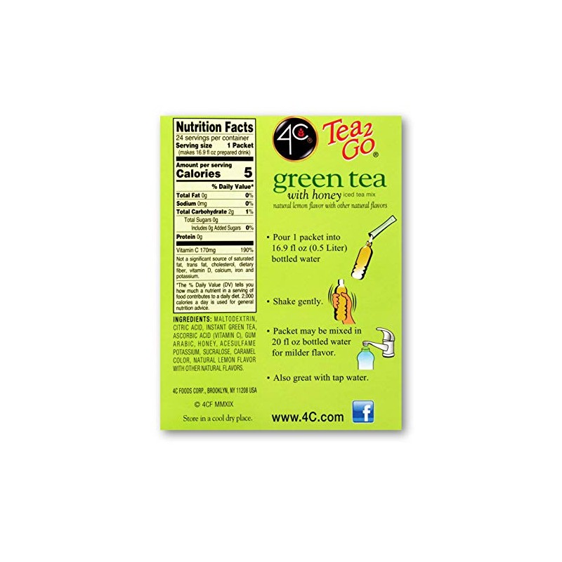 4C Powder Drink Mix Packets, Green Tea 1 Pack, 24
