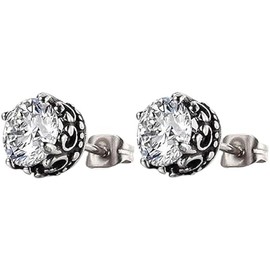 Retro Stainless Steel Crystal Earrings Zircon earrings are fashionable and suitable for both men and women (Steel color, One size)