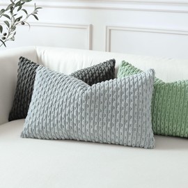 Sungeek Set of 2 Light Grey Soft Corduroy Decorative Cushion Covers Boho Striped Throw Pillow Covers for Sofa Couch Living Room Patio Farmhouse Home Decor Pillowcases 30x50cm