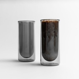 FLUR Iced Coffee Glasses (Set of 2) – Perfect for Iced Coffee, Lattes, Cold Brew & Matcha – For Hot or Iced Drinks – Double-Walled Borosilicate Glass – Handmade, Lightweight & Durable – 15.5oz:_Smoke