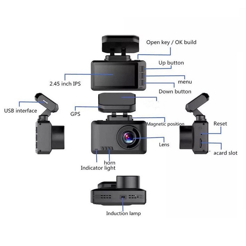 Car Dash Camera 4K 1080P 2.45in IPS Screen 170 Wide