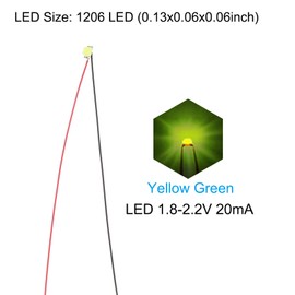 PATIKIL 1206 Pre-Wired Micro LED, 25 Pcs 1.8-2.2V Pre-soldered Mini Light Emitting Diodes Surface Mount Device for Model Building, DIY, Science Projects, 9.8" Length, Yellow Green