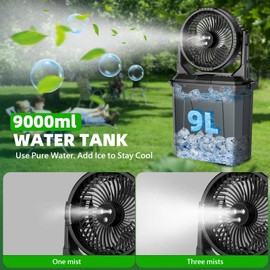 GHORA Portable Misting Fan with 9L Water Tank & 20000mAh Battery, Remote Control, 4 Speed Levels, 4 Misting Modes, RGB LED Lights - Indoor/Outdoor Cooling Fan for Camping, Patios, Garden, Travel