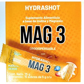 Mag 3 Magnesio 300mg con Inulina y Vitaminas B Complex, Suplemento Alimenticio Sabor Manzana Verde, 15 Sobres de 5g, Apoyo Muscular y Bienestar
