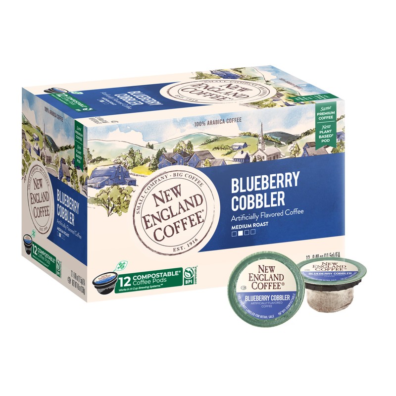 New England Coffee Blueberry Cobbler Medium Roast Single Serve Pods,