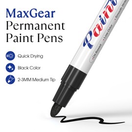 MaxGear Paint Pens 2 Pack, Black Permanent Marker Fine Tip, Black Paint Markers for Tire, Metal, Plastic, Rock Painting, Wood, 2 Pack