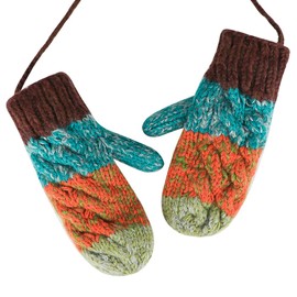 IBLUELOVER Ladies Knitted Mittens Thermal Winter Mittens With String Women Cute Warm Gloves Stylish Colorful Full Finger Gloves Thicken Plush Lining Soft Wool Mitten Gloves
