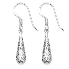 Sterling Silver Filigree Teardrop Earrings - SIZE: 5.5mm x 20mm (34 inc.wire) - Gift Boxed. SMALL & DAINTY. Not double sided. 6158
