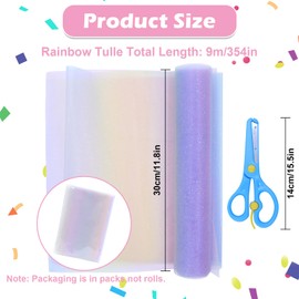 TAIXING Tischläufer Regenbogen Glitzer, Regenbogen Tüll Dekostoff Tüllband Tischläufer 30cm x 9m, Tüllstoff Regenbogen Glitter mit Klemmschutzschere für DIY Projekte und Schreibtisch