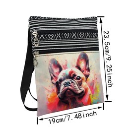 LiuenMgg Watercolor French Bulldog Messenger Bag Small Ethnic Pattern Printed Adjustable Strap Crossbody Zipper Bag Watercolor French Bulldog Phone Bag Wallet Cute Shoulder Handbag for Women