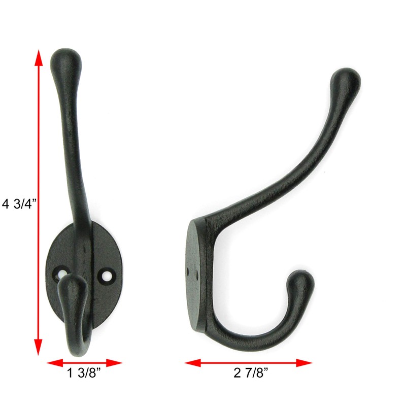 Craftsman Road Vintage Cast Iron Wall Hooks (Black Texture Finish,