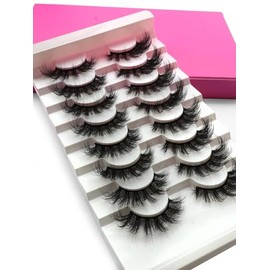 Pestañas postizas de visón sintético, 8 pares, 3D5D, 0,59 pulgadas de grosor, volumen cruzado, extensión de pestañas de ojo de gato, aspecto natural y esponjoso, con caja rosa oscuro