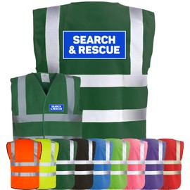 Corporate Togs SEARCH AND & RESCUE Printed Hi-Vis Vest, Safety Vest with 2 Band & Brace Reflective Strips, Fully EN471 Health & Safety Compliant | Tabards for Adults