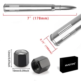 Truck Bullet Antenna with Valve Stem Caps for GM Chevy Silverado 1500 2500 3500 HD Avalanche Ford F Series F150 F250 GMC Sierra 1500 2500 3500 Denali Heavy Truck Accessories (Chrome)- 7inch