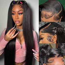 MYLOCKME 32 Inch 13x6 Transparent Lace Front Wigs Human Hair Straight Frontal Wigs for Black Women 13x6 Lace Wigs 150% Density HD Pre Plucked 13x6 Straight Lace Front Wigs Human Hair