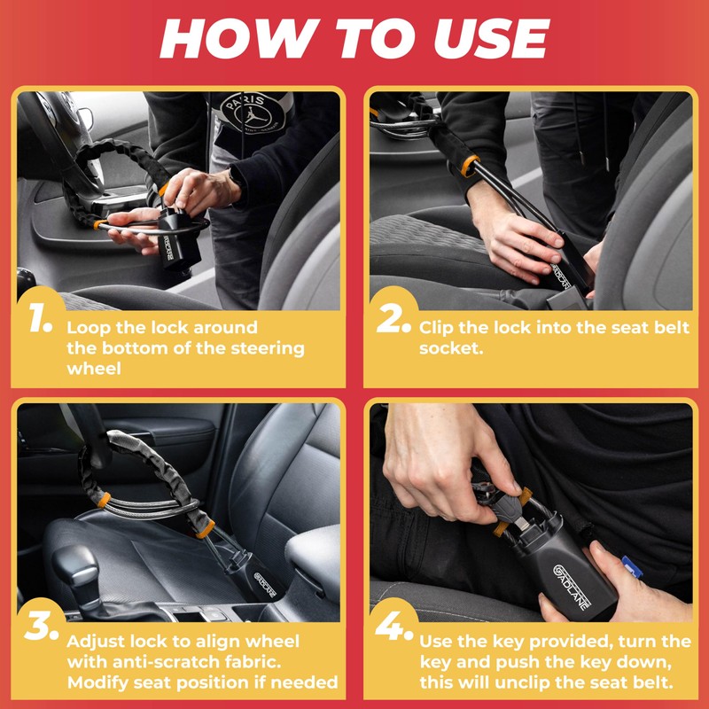 GADLANE Seat Belt Lock Steering Wheel Lock - Double Car