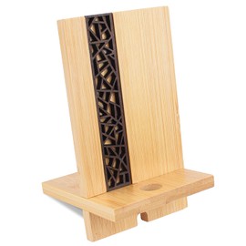BARUHARI Mobile Stand Japanese Style Cellphone Holder Desktop Organizer Charging Station Compatible with All Smartphones Tablets Natural Bamboo Wood Portable Adjustable Angle (PATTERN-2HOLES)