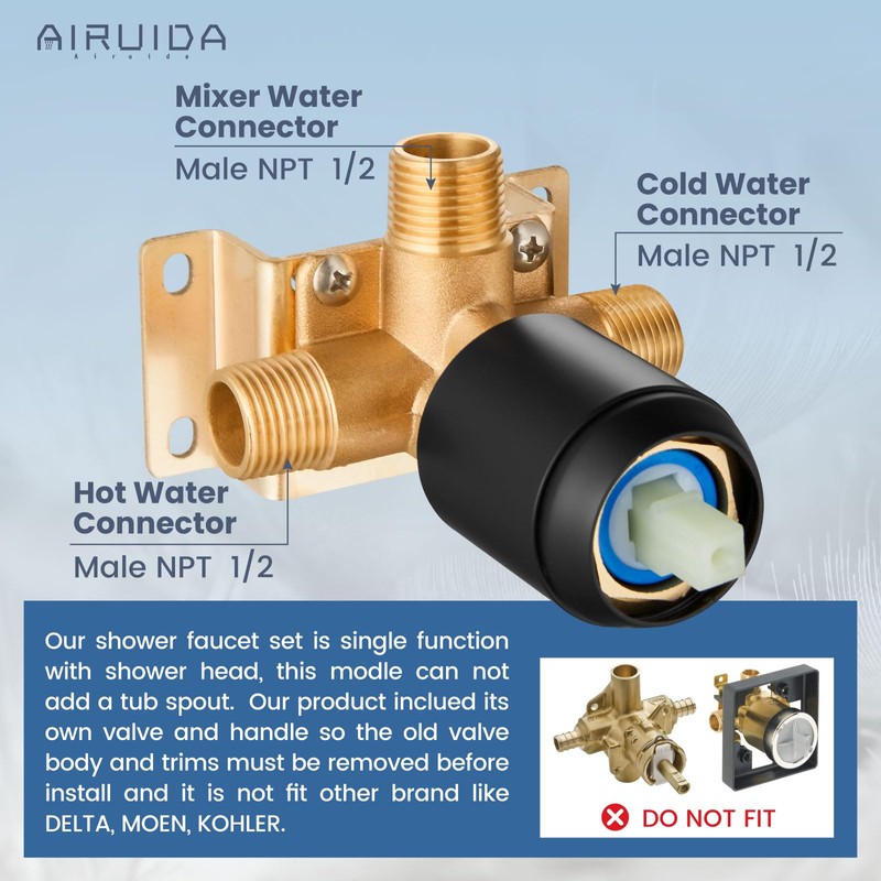 Airuida Shower Faucet Set,Single Function Shower Trim Kit,Wall Mount 6