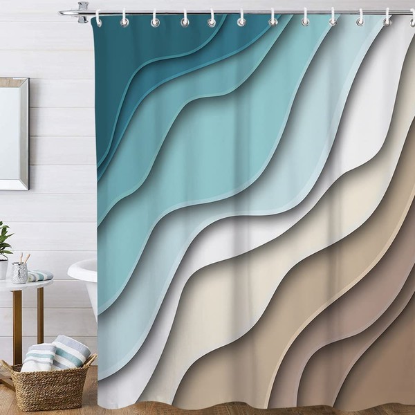 BestLives Shower Curtains for Bathroom Geometric Ocean Bathroom Curtain Turquoise