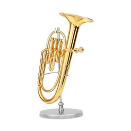 Tuba Miniature Replica Gold Brass Tone 1.5 x 3.5 Resin Stone Tabletop Figurine
