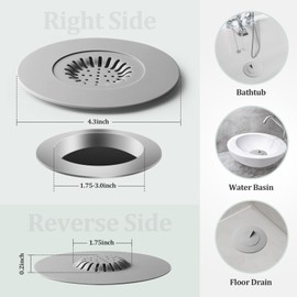 Bathtub Stopper,3pcs 2-in-1 Bathtub Drain Hair Catcher,Silicone Kitchen Bathroom Shower Water Strainer Protectors,Universal Flat Suction Shower Drain Cover,Washbasin Drain Stopper (GreyWhiteBlack)