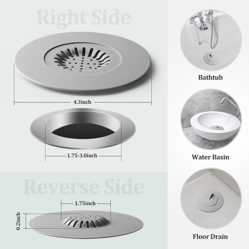 Bathtub Stopper,3pcs 2-in-1 Bathtub Drain Hair Catcher,Silicone Kitchen Bathroom Shower