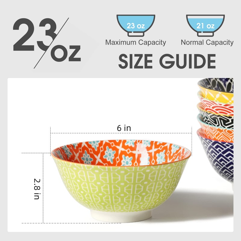 Metahom Ceramic Cereal Bowls, 23 Oz Colorful Soup Bowls, Deep