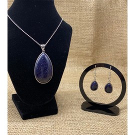 Ladies Matching Jewellery Set for Women - Teardrop Design Necklace Pendant & Drop Earrings - With Jewellery Gift Box (Lapis Azuli)