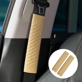 AUTOXBERT 2 Pcs Universal Car Seat Belt Covers, PU Leather Car Safety Seatbelt Strap with Comfort Shoulder Pads Protector for Adults and Kids - Beige