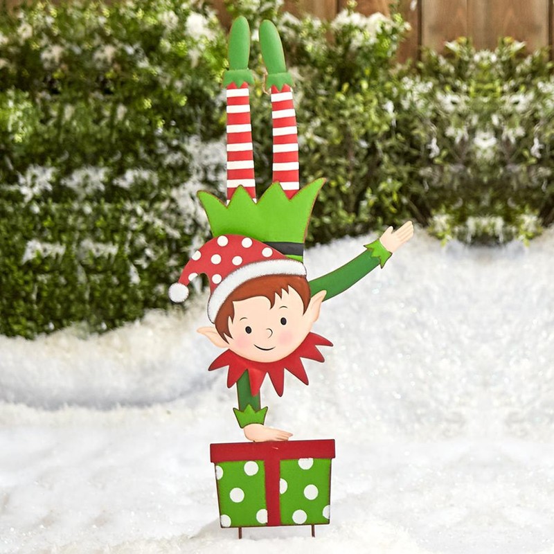 Christmas Elf Garden Stake Christmas Metal Gnome Yard Stake Wrought