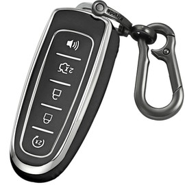 Kirsnda for Ford Key fob Cover,case with Keychain,Soft TPU Protection Key Shell/Skin,5 Buttons, Black, case+keychain