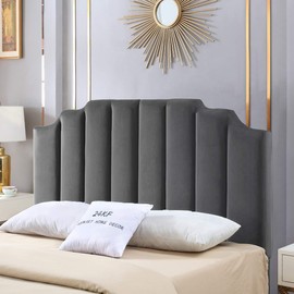 24KF Velvet Upholstered Tufted Queen Headboard Full Headboard with Vertical Channel Design Queen/Full -Jade Green