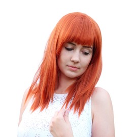 Prettyland C1297 - Mid Medium Length 45cm Straight Layered Fringed Wig- Copper Red Orange