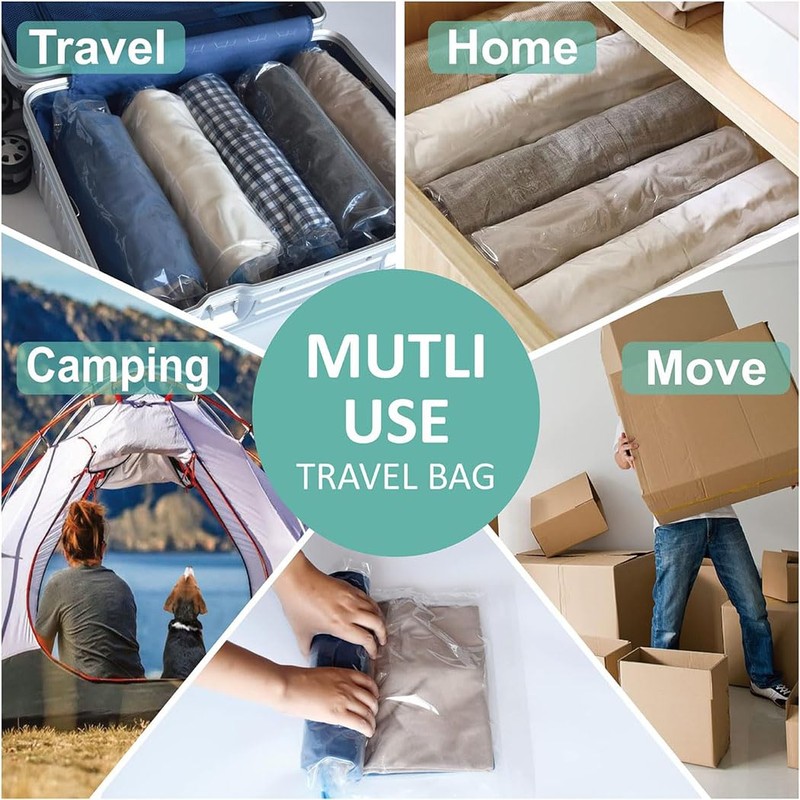 iDopick 8 Pack Compression Bags for Travel,Cream Roll Up Space