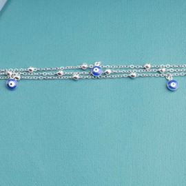 Iaceble Boho Evil Eye Anklet Bracelet Layered Silver Chain Anklet Turkish Eyes Anklet Bracelets Beach Blue Eye Pendant Foot Chain Jewelry for Women