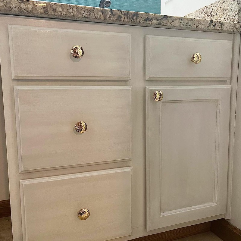 KOPPALIVE 5-Pack Solid Brass Kitchen Cabinet Knobs, Hammered Gold Drawer