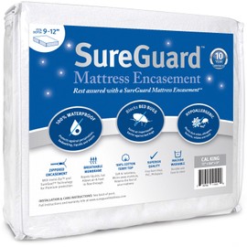 Cal King (9-12 in. Deep) SureGuard Mattress Encasement - 100% Waterproof, Bed Bug Proof, Hypoallergenic - Premium Zippered Six-Sided Cover