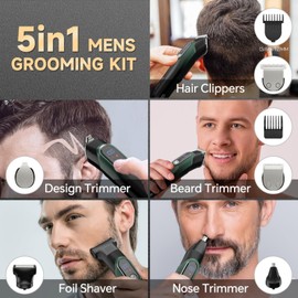 5-in-1 Beard Trimmer for Men, Hair Clippers Grooming Kit, Cyan