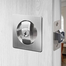 SANGRENSHEN Pocket Door Lock Flush Handles Latch Privacy Bed/Bath Latch for 1 3/8'' to 2 3/16'' Thickness Door 3 Keys Silver