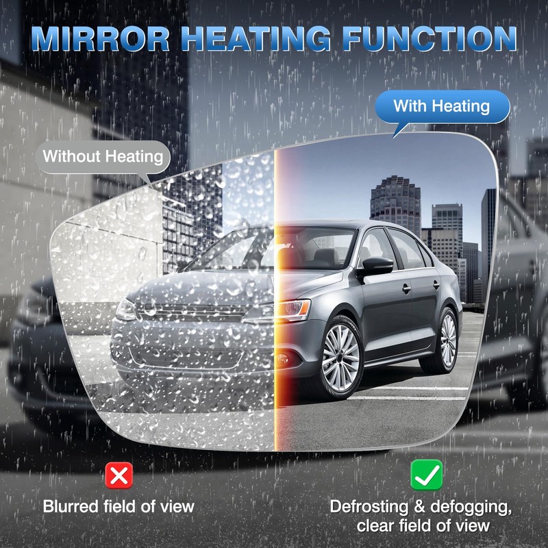 Turvysen Driver Side Mirror Glass Compatible with 2011-2018 Volkswagen Jetta,