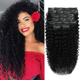 16 Inch 3C 4A Curly Clip In Hair Extensions Real Human Hair 110g 8pcs Kinky Curly Clip Ins Full Head for Black Women 100% Brazilian Remy Human Hair Extensions Natural Color with 20 Clips